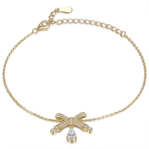Pearlette - Armbånd med sløjfemotiv, dråbeformet moissanite og pavéfatning