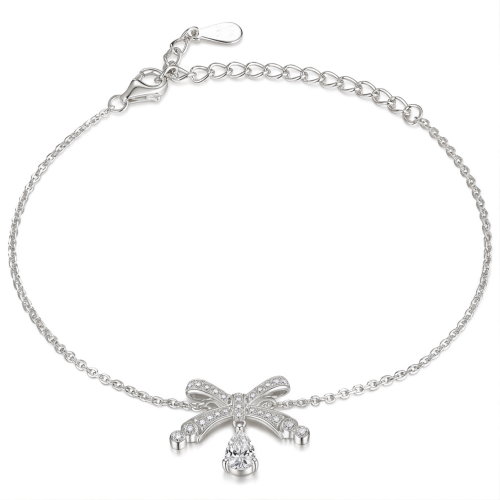 Pearlette - Armbånd med sløjfemotiv, dråbeformet moissanite og pavéfatning