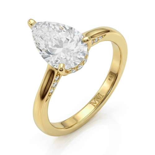 Poirine - Ring med dråbeformet moissanite, skjult halo og pavéfattede accentsten