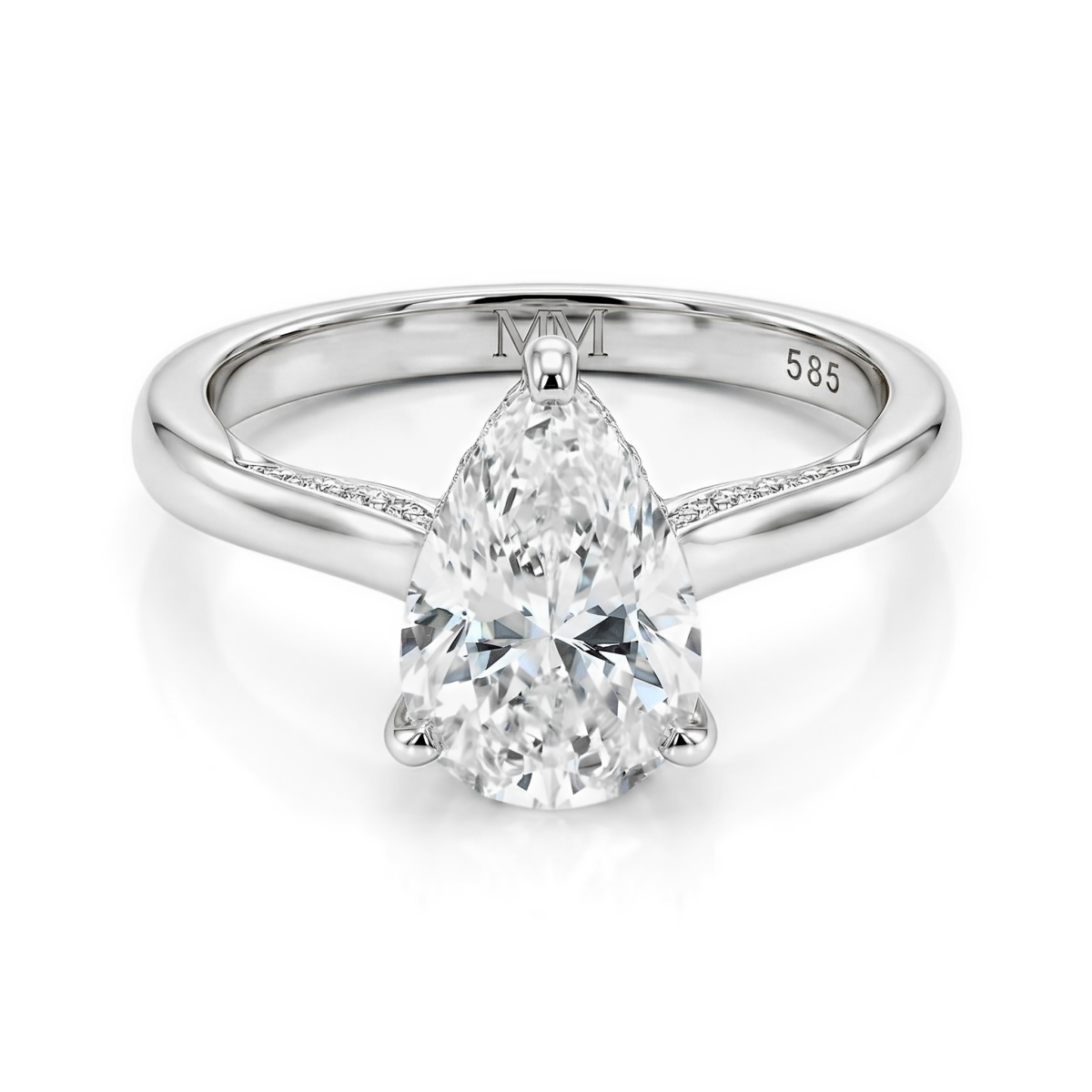 Poirine - Ring med dråbeformet moissanite, skjult halo og pavéfattede accentsten