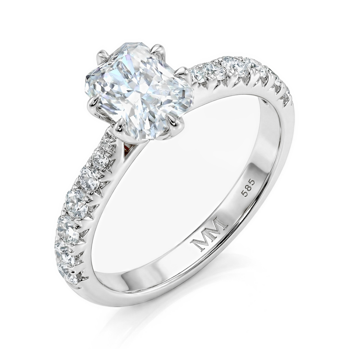 Lumiere - Ring med moissanite i radiantslibning og pavéfattede sten