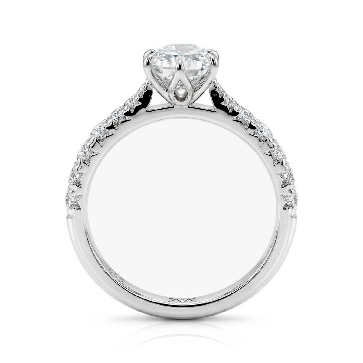 Lumiere - Ring med moissanite i radiantslibning og pavéfattede sten