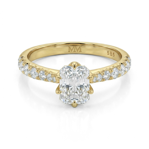 Lumiere - Ring med moissanite i radiantslibning og pavéfattede sten