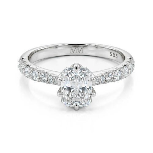 Lumiere - Ring med moissanite i radiantslibning og pavéfattede sten