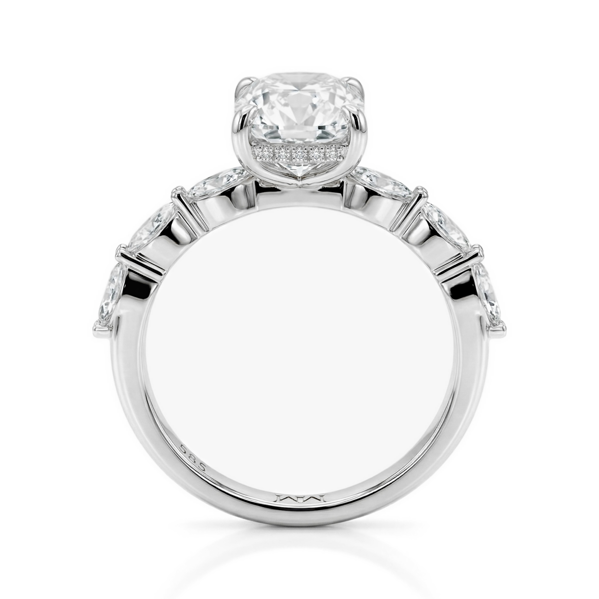 Luminaire - Ring med radiantsleben moissanite, marquiseslebne sidesten og skjult halo