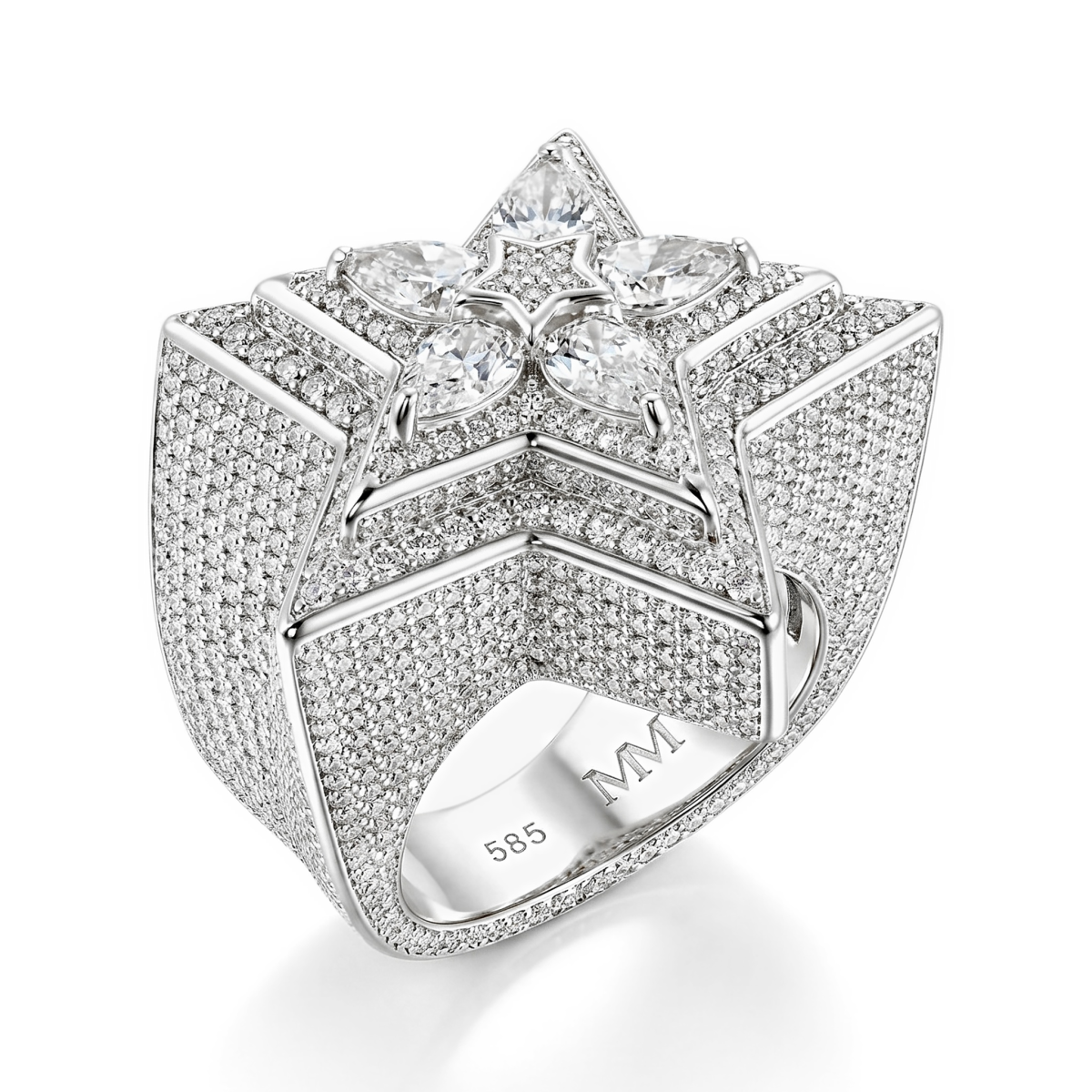 Zenith - Herrering med stjernemotiv, moissanite med dråbeformet slibning og pavéfatning