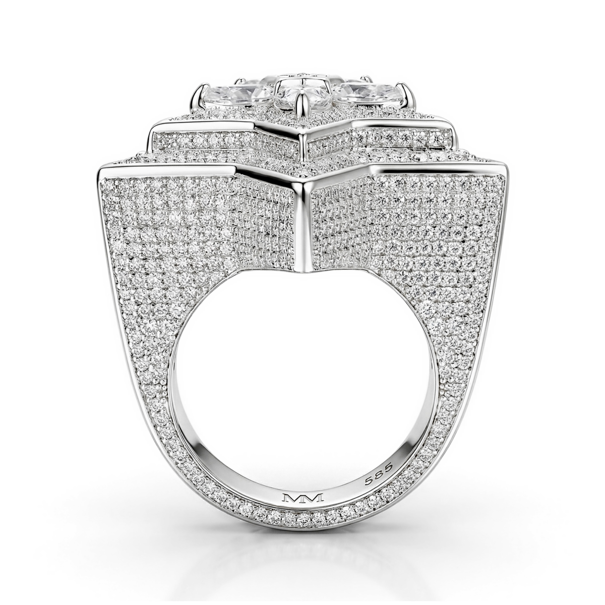 Zenith - Herrering med stjernemotiv, moissanite med dråbeformet slibning og pavéfatning