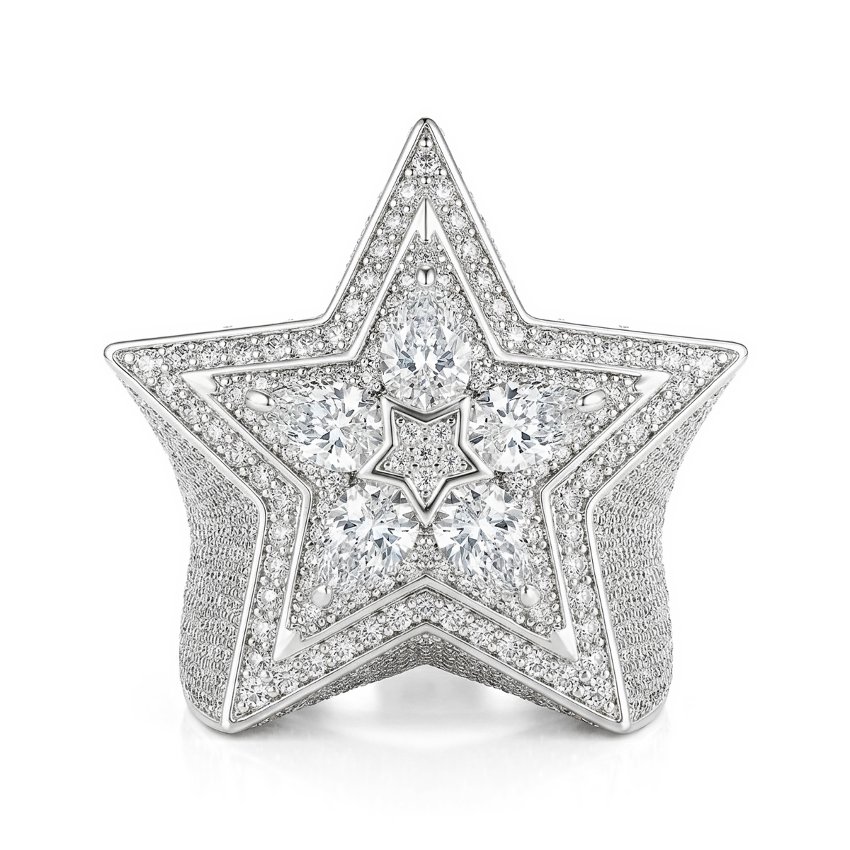 Zenith - Herrering med stjernemotiv, moissanite med dråbeformet slibning og pavéfatning