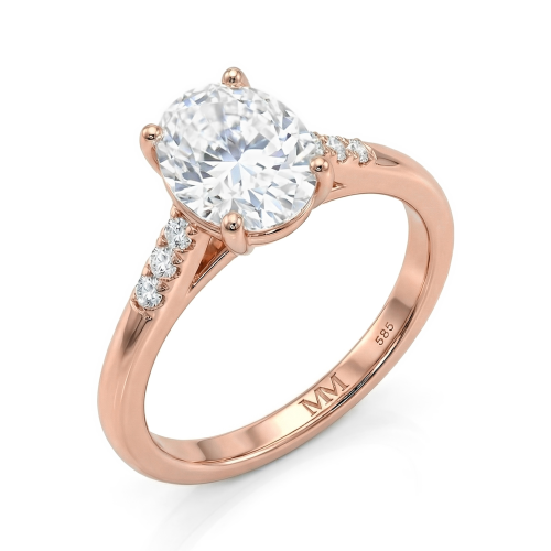 Mirage - Forlovelsesring med moissanite i oval slibning og pavéfattede sidesten