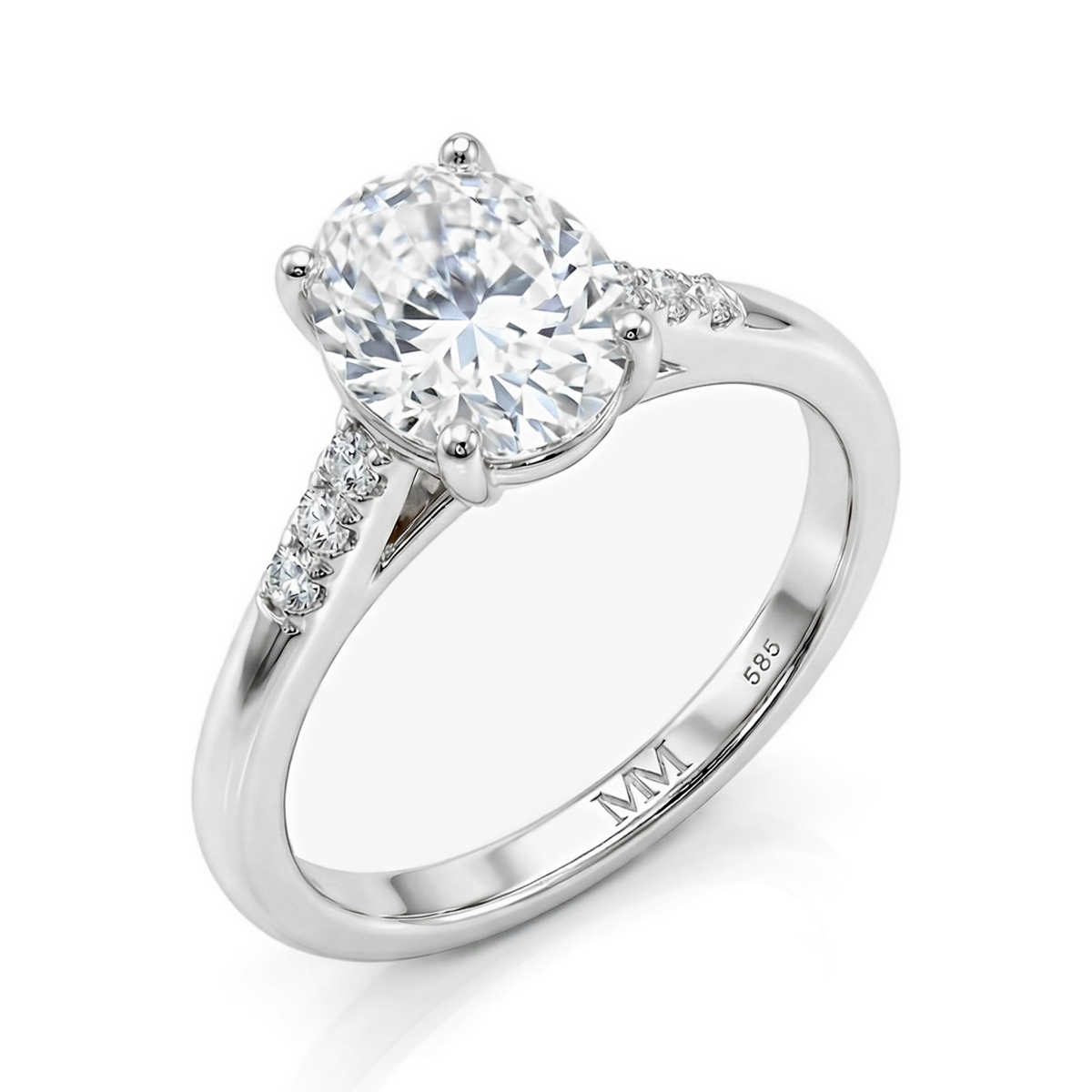 Mirage - Forlovelsesring med moissanite i oval slibning og pavéfattede sidesten