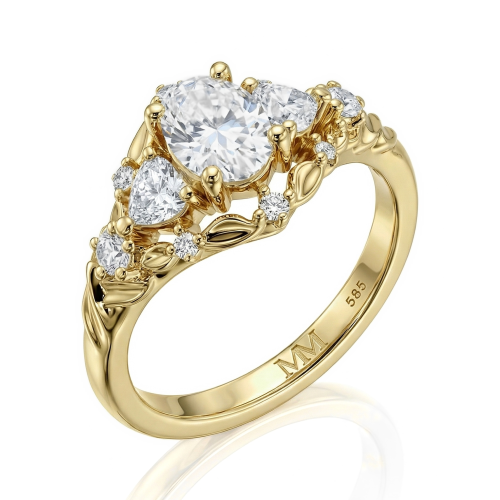 Gardenia - Forlovelsesring med oval moissanite og hjerteformede og runde accenter