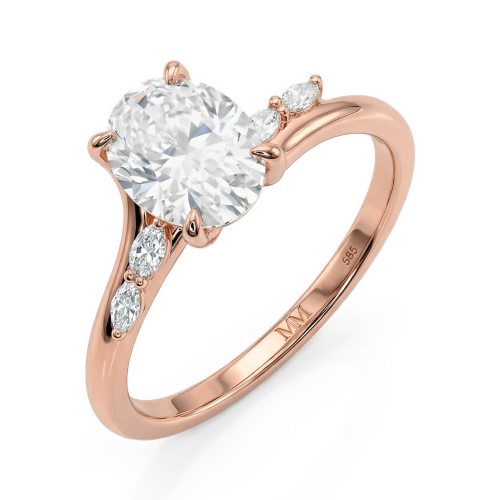 Viviette - Forlovelsesring med oval moissanite og marquiseaccentsten