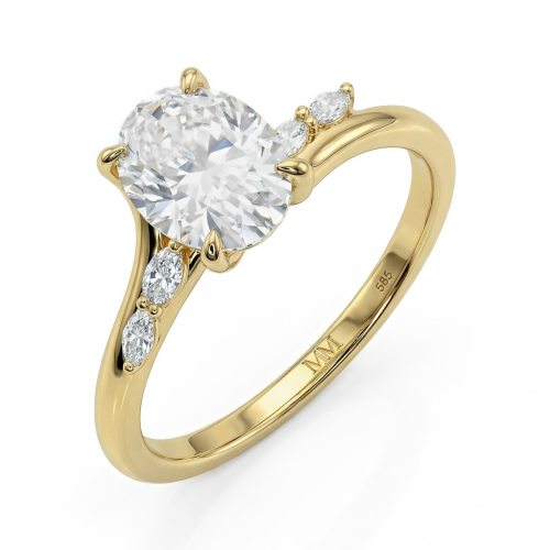 Viviette - Forlovelsesring med oval moissanite og marquiseaccentsten
