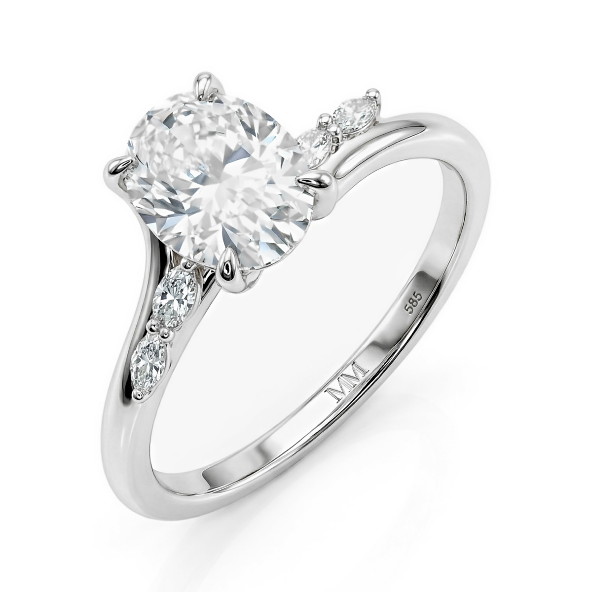 Viviette - Forlovelsesring med oval moissanite og marquiseaccentsten