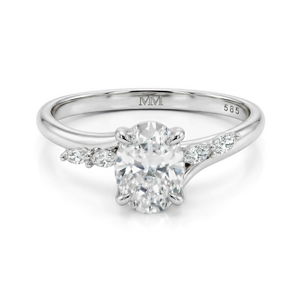 Viviette - Forlovelsesring med oval moissanite og marquiseaccentsten