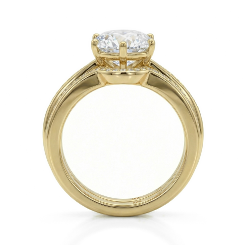 Vespera - Brudesæt med moissanite, pavéfattede accentsten og delt ringskinne