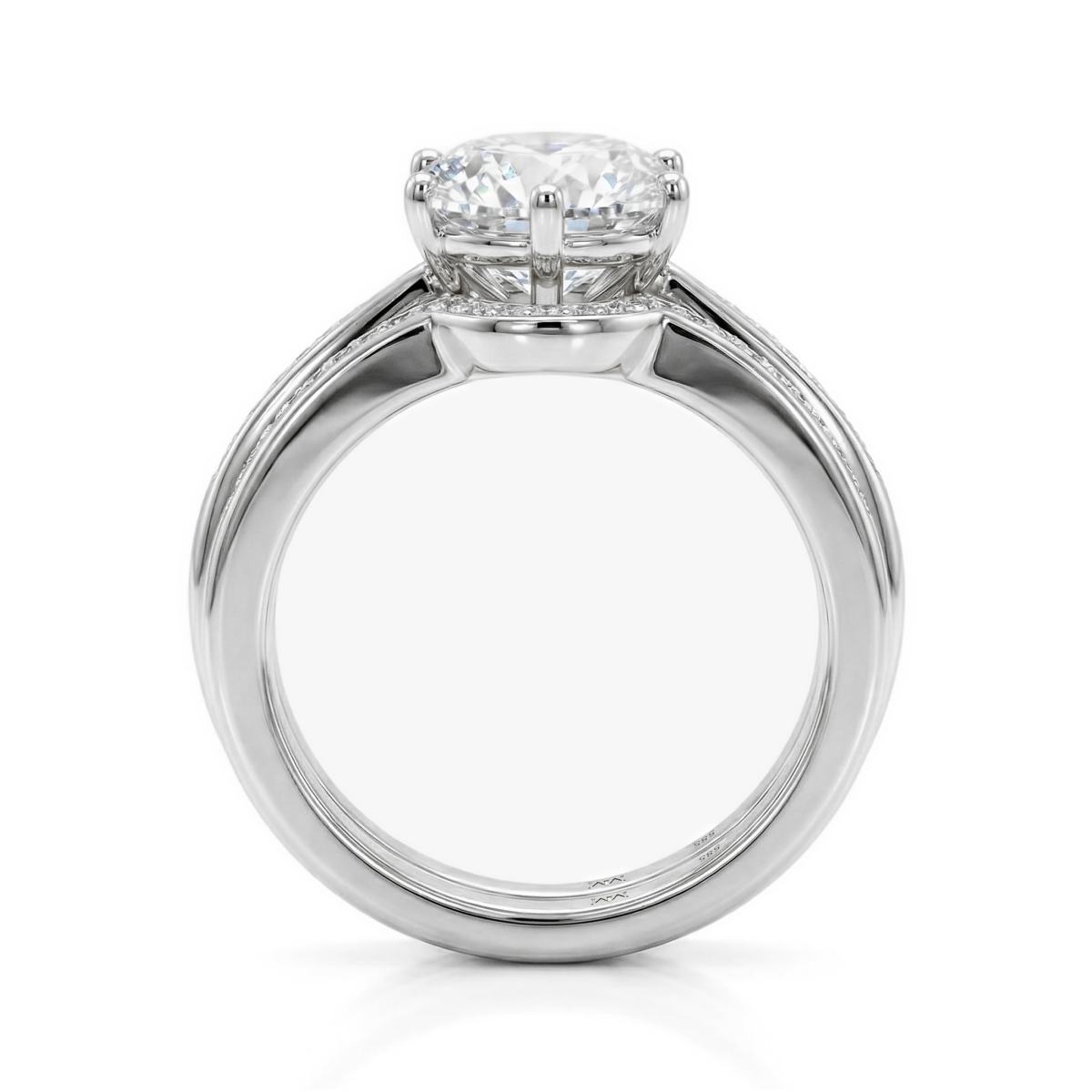Vespera - Brudesæt med moissanite, pavéfattede accentsten og delt ringskinne