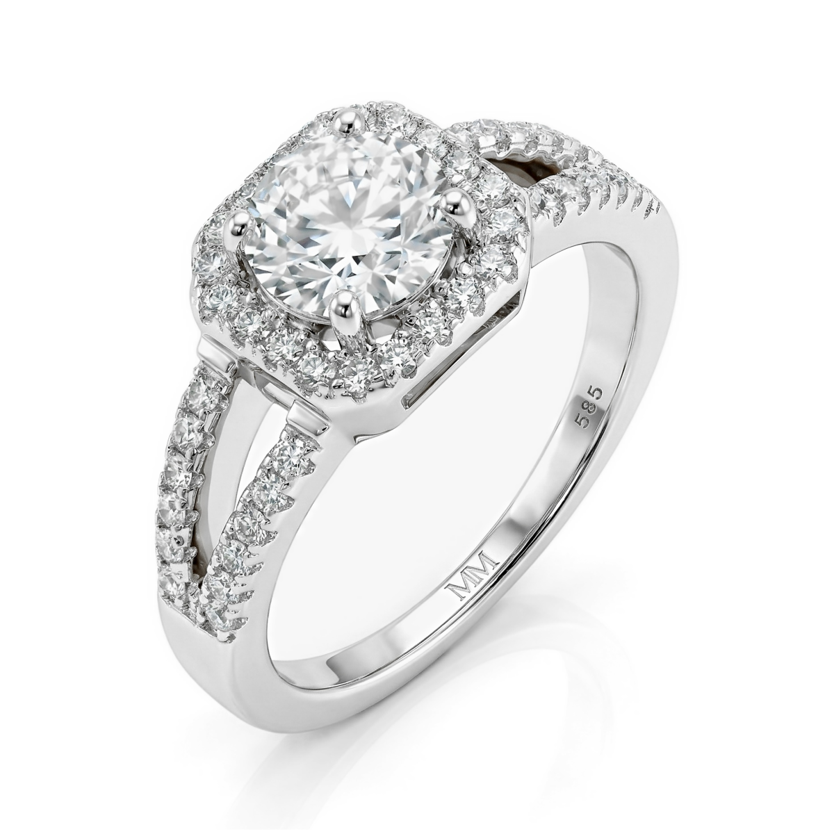 Evora – Haloring med moissanite og delt ringskinne