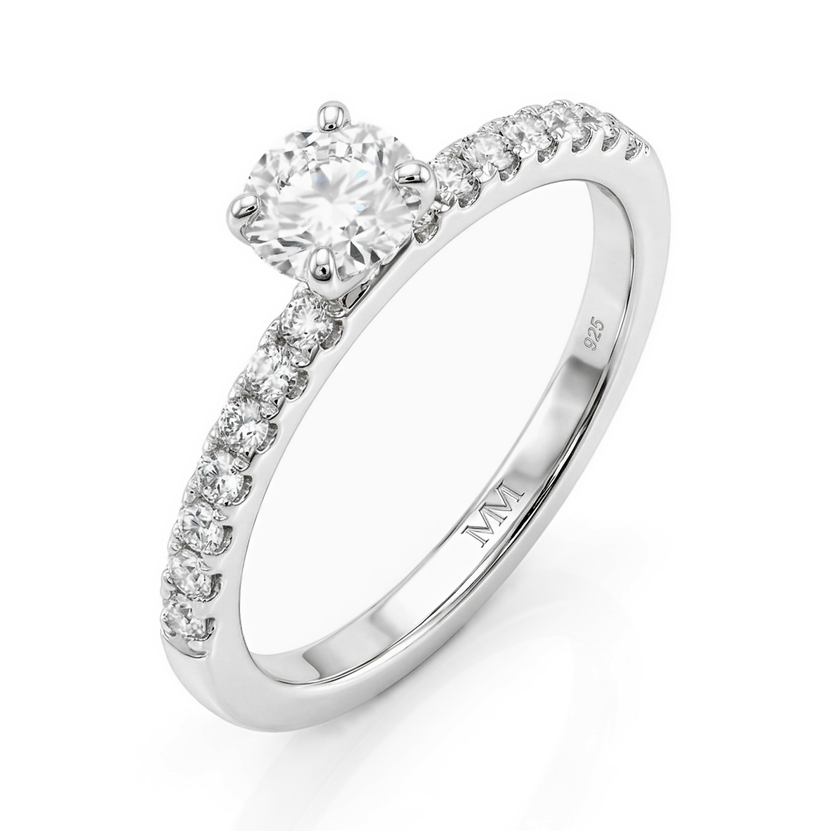 Finesse - Moissaniteforlovelsesring med sidesten