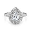 Athena - Forlovelsesring med dråbeformet moissanite, dobbelt halo og pavéfattet ringskinne