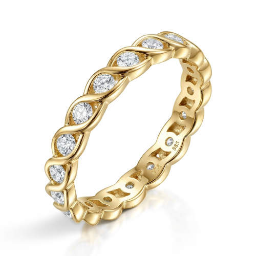 Celestine - Snoet alliancering med moissanite i kassefatning