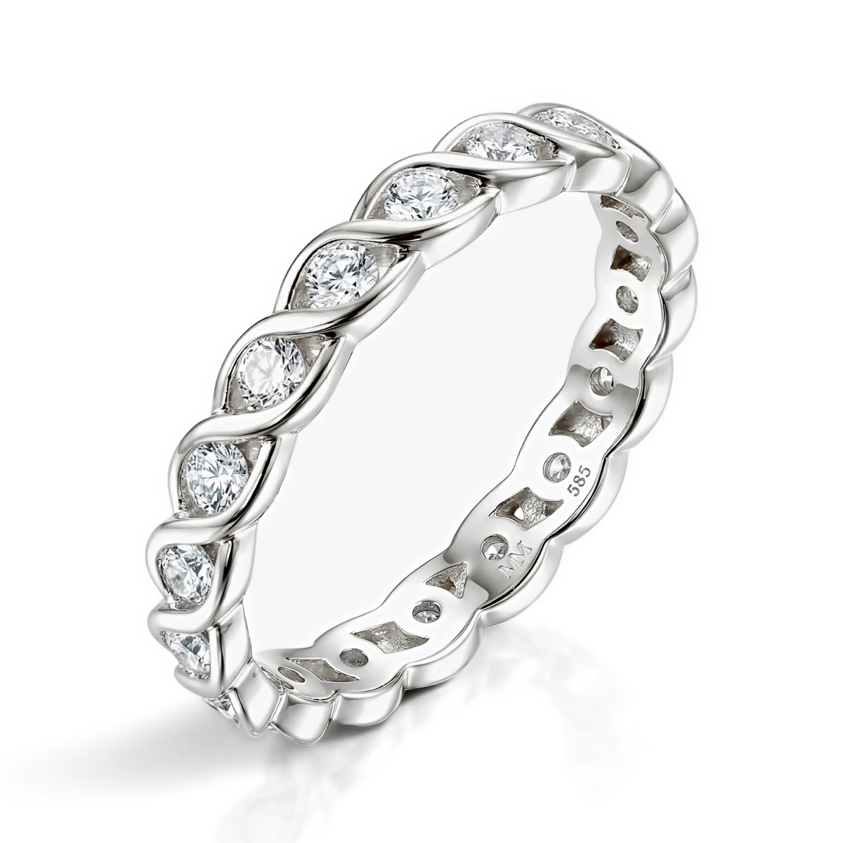 Celestine - Snoet alliancering med moissanite i kassefatning