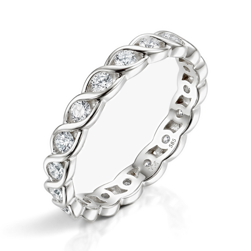 Celestine - Snoet alliancering med moissanite i kassefatning