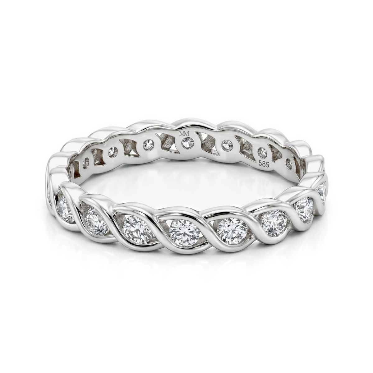 Celestine - Snoet alliancering med moissanite i kassefatning
