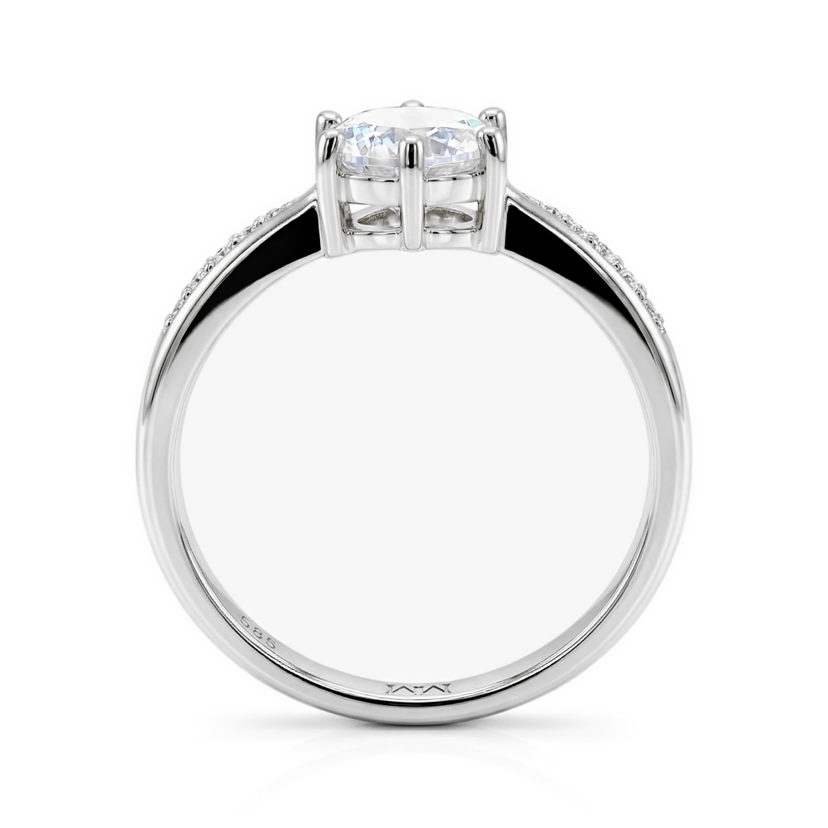 Stellar - Moissaniteforlovelsesring med pavéfattede sidesten og delt ringskinne