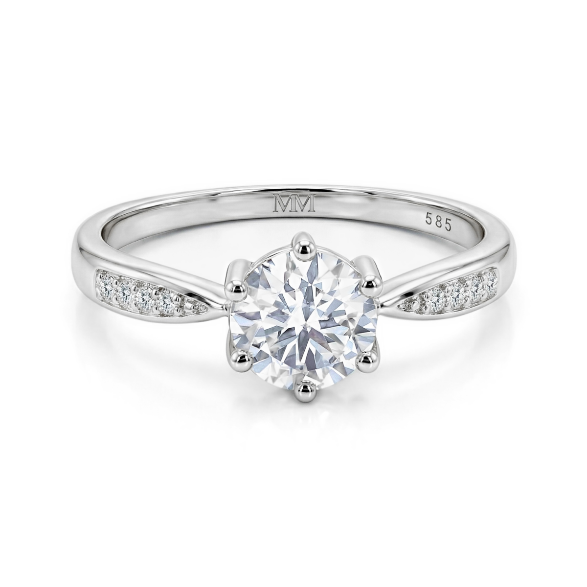 Stellar - Moissaniteforlovelsesring med pavéfattede sidesten og delt ringskinne