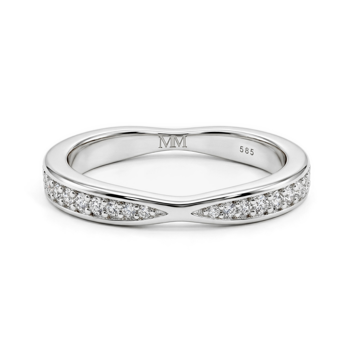 Aria - Buet vielsesring med moissanite i pavéfatning