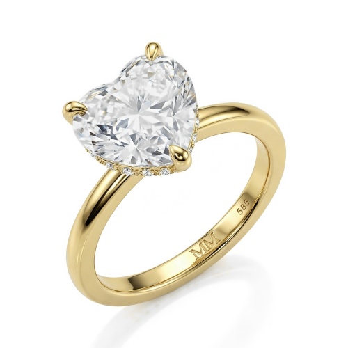 Amorelle - Forlovelsesring med moissanite med hjerteformet slibning og skjult halo