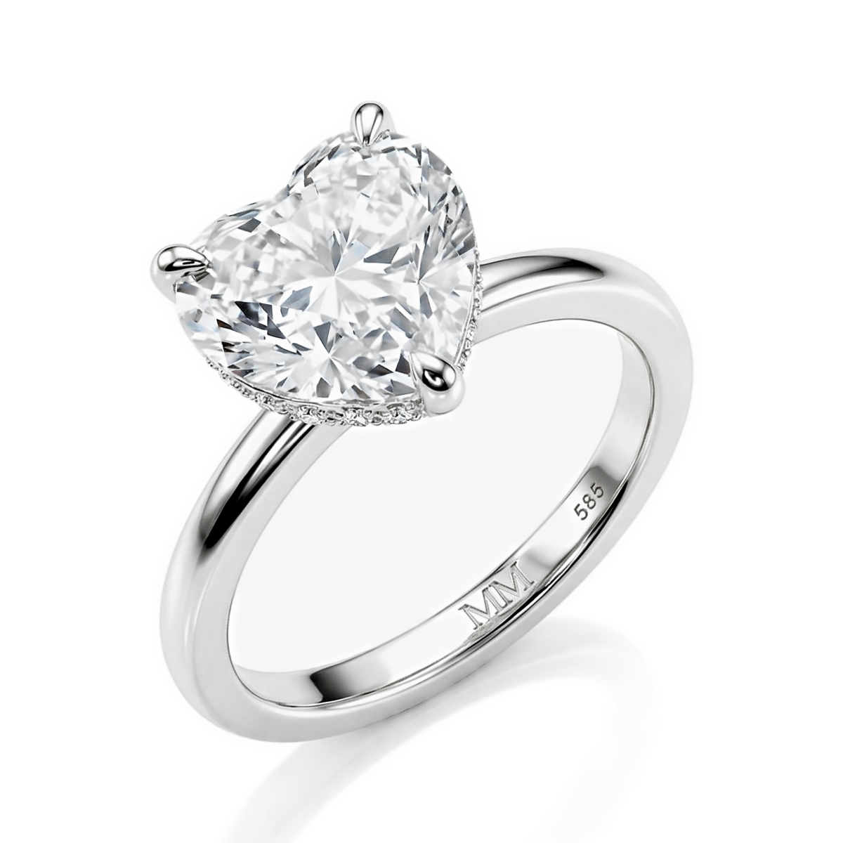 Amorelle - Forlovelsesring med moissanite med hjerteformet slibning og skjult halo