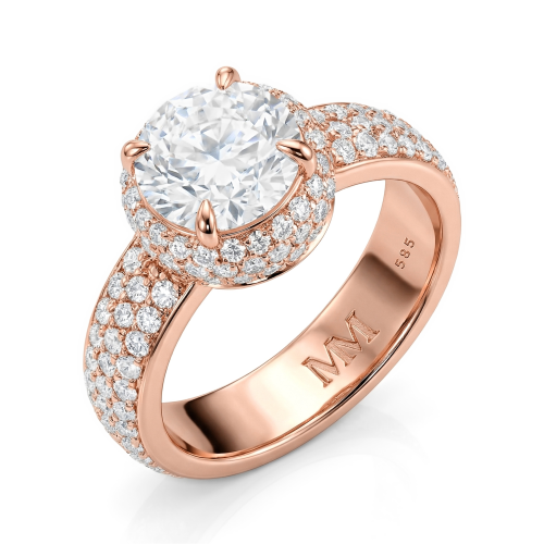 Lustrella - Haloforlovelsesring med moissanite og pavéfattet ringskinne