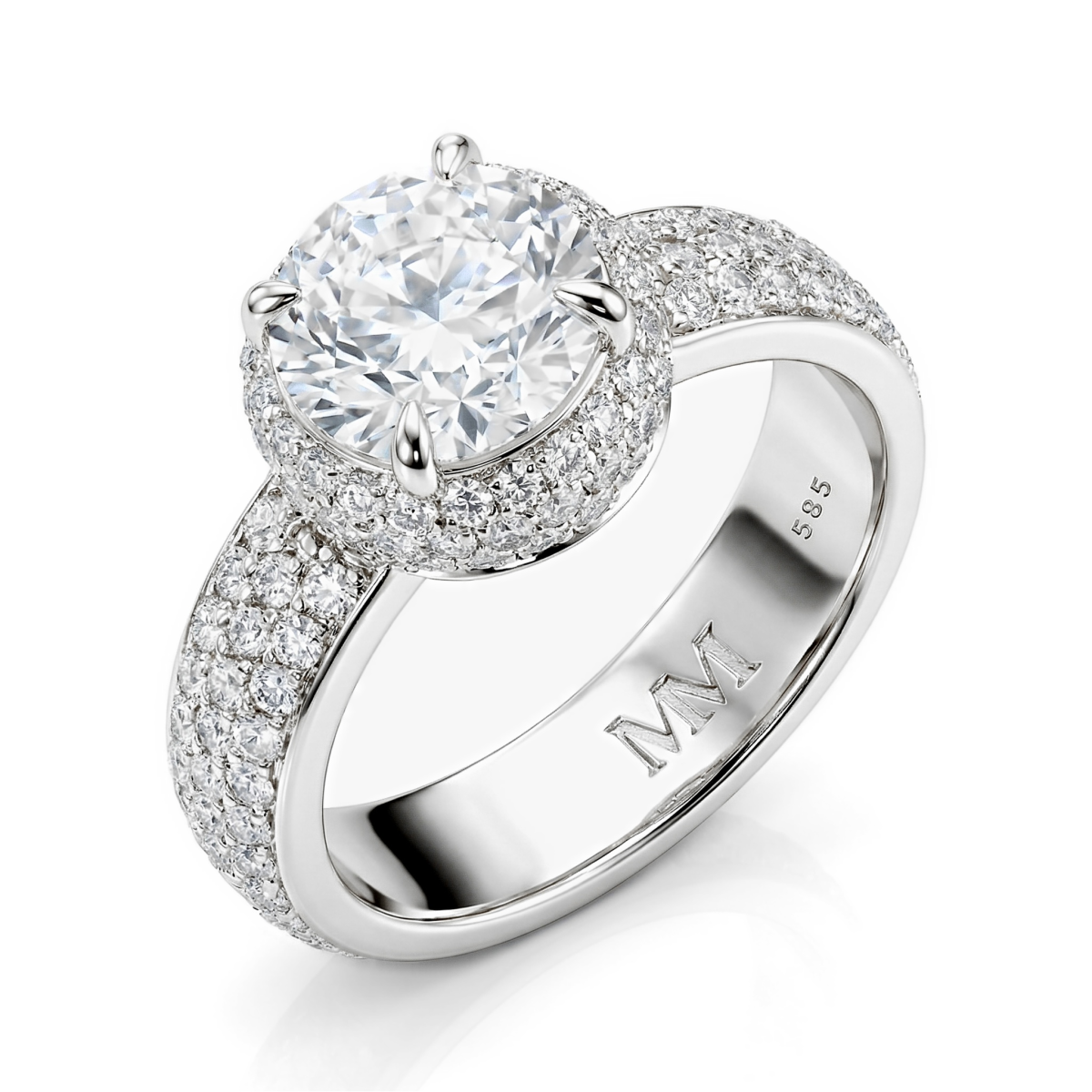 Lustrella - Haloforlovelsesring med moissanite og pavéfattet ringskinne