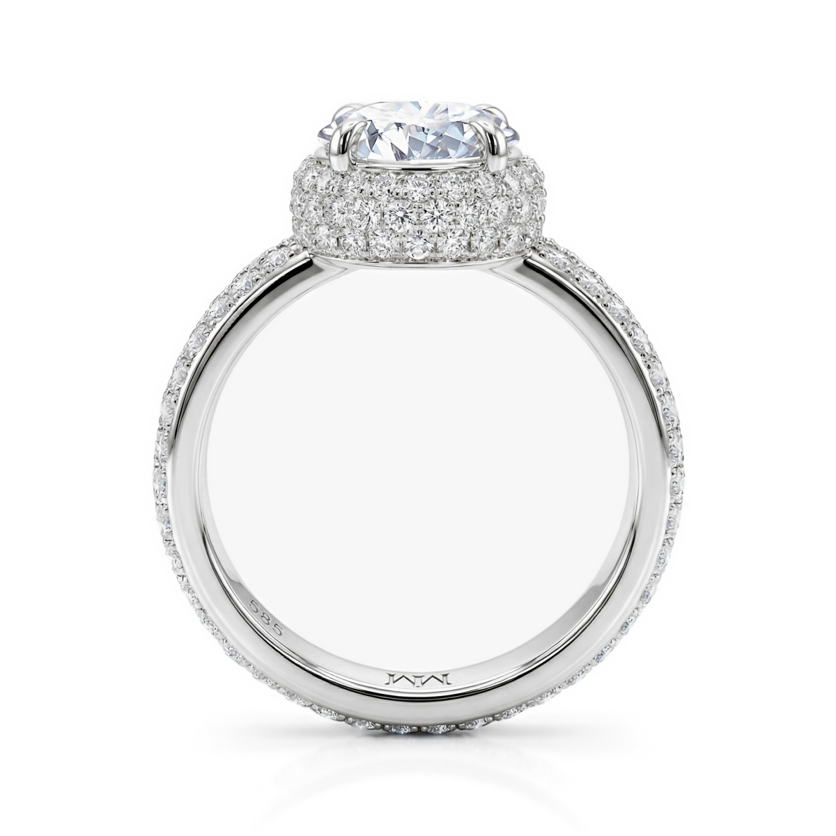 Lustrella - Haloforlovelsesring med moissanite og pavéfattet ringskinne