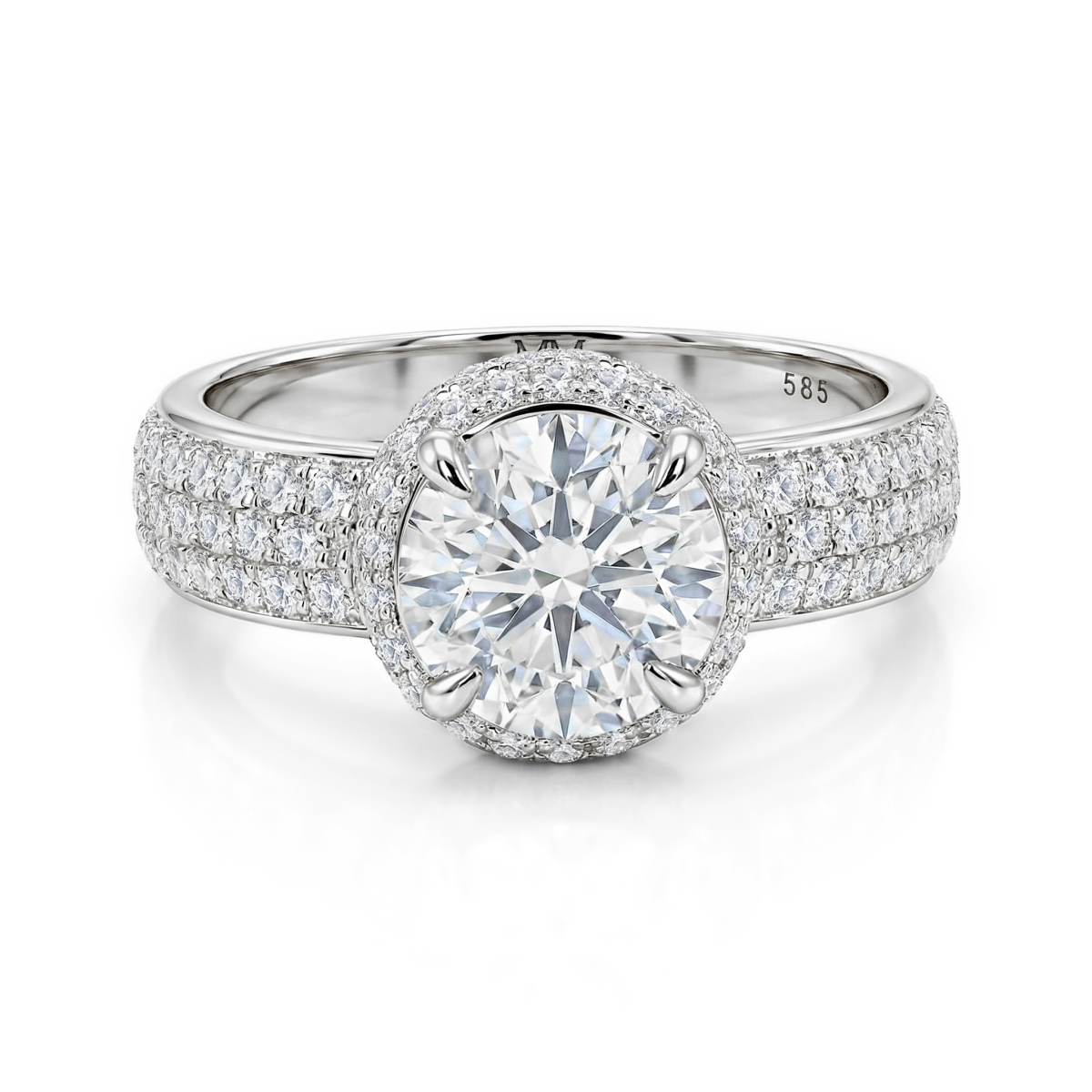 Lustrella - Haloforlovelsesring med moissanite og pavéfattet ringskinne