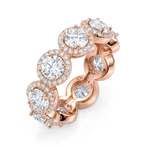 Allegra - Alliancering med moissanite, halo og accentsten