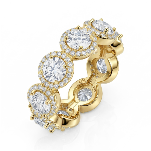 Allegra - Alliancering med moissanite, halo og accentsten
