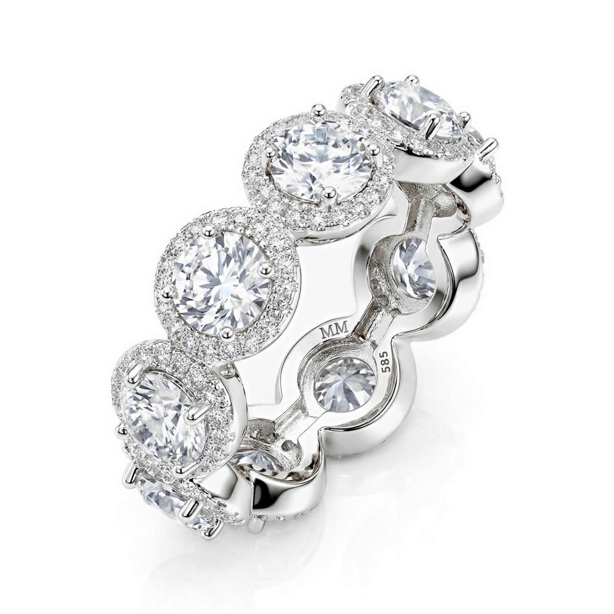 Allegra - Alliancering med moissanite, halo og accentsten