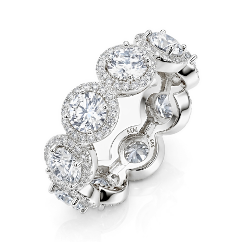 Allegra - Alliancering med moissanite, halo og accentsten