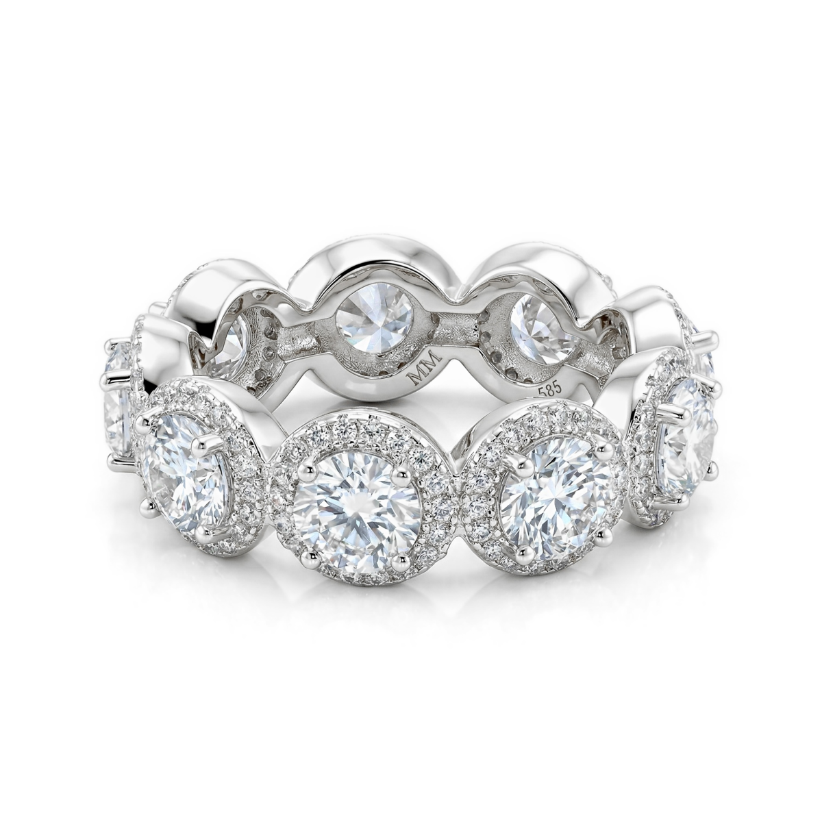 Allegra - Alliancering med moissanite, halo og accentsten