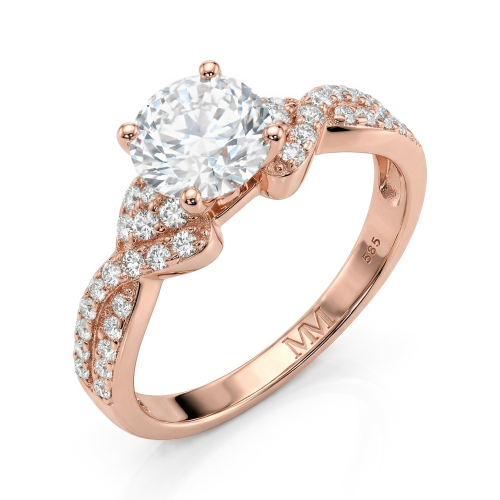 Mirari - Moissanite-forlovelsesring med snoet delt ringskinne og pavéfattede accentsten