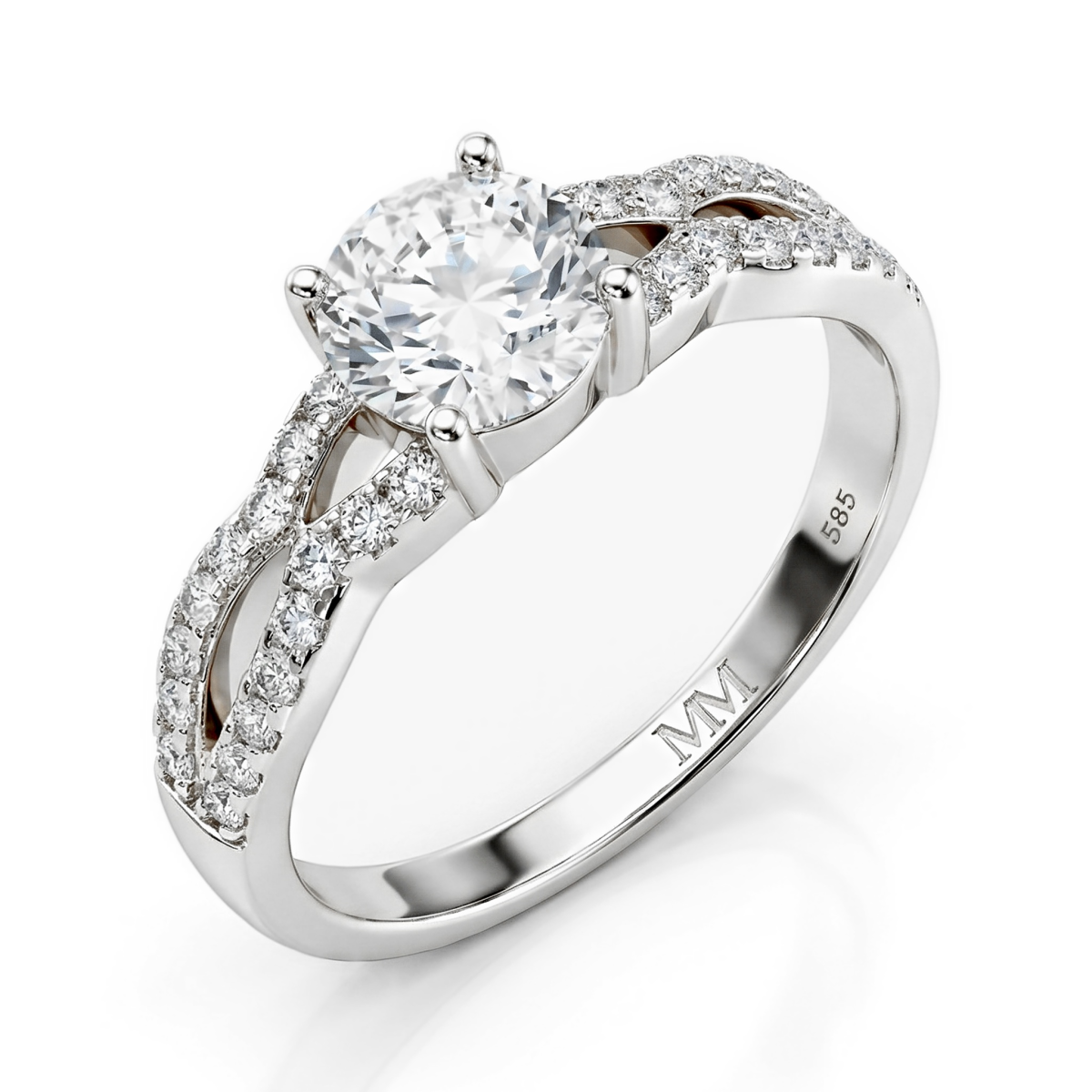 Verity - Moissaniteforlovelsesring med snoet ringskinne