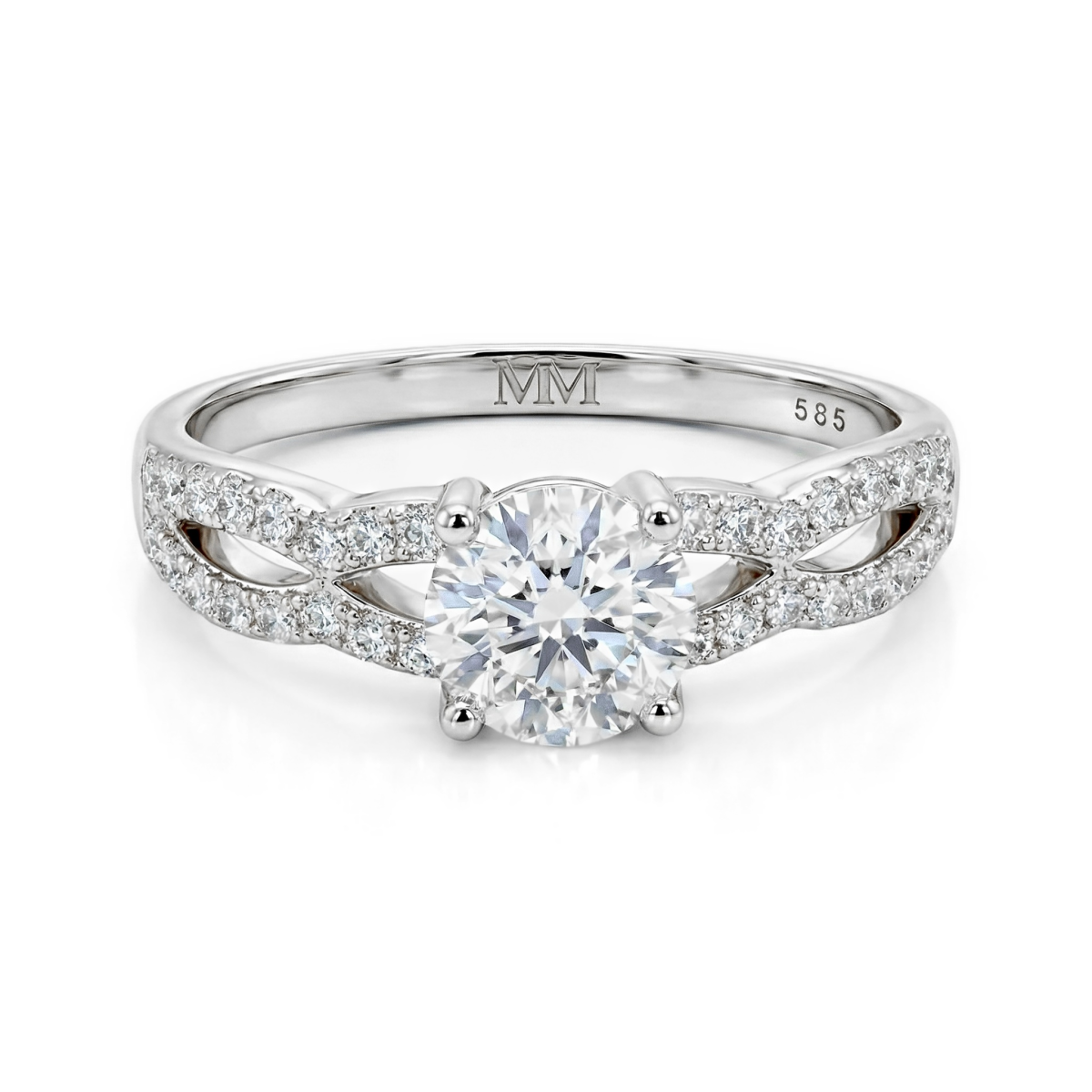 Verity - Moissaniteforlovelsesring med snoet ringskinne