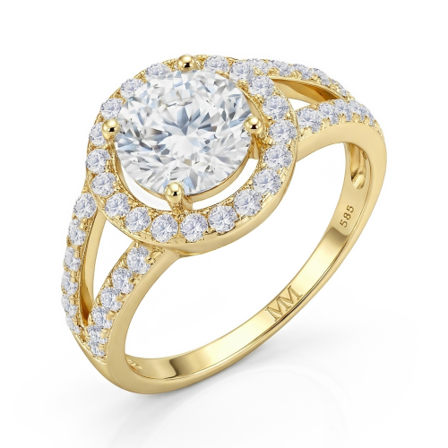 Regalyn - Moissaniteforlovelsesring med halo og delt ringskinne