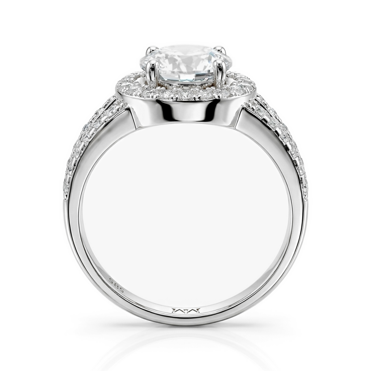 Regalyn - Moissaniteforlovelsesring med halo og delt ringskinne