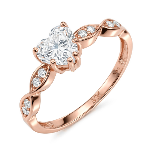 Affection - Forlovelsesring med moissanite i hjerteformet slibning og snoet ringskinne