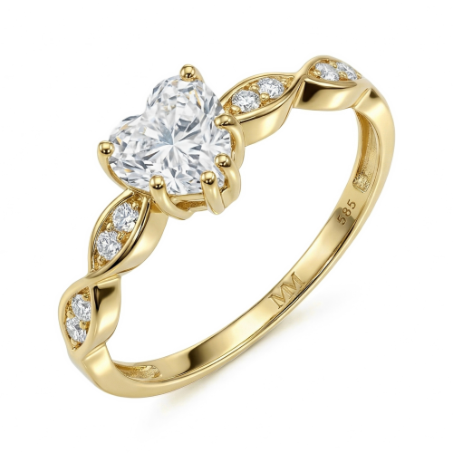 Affection - Forlovelsesring med moissanite i hjerteformet slibning og snoet ringskinne