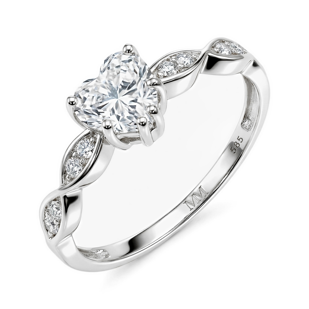 Affection - Forlovelsesring med moissanite i hjerteformet slibning og snoet ringskinne